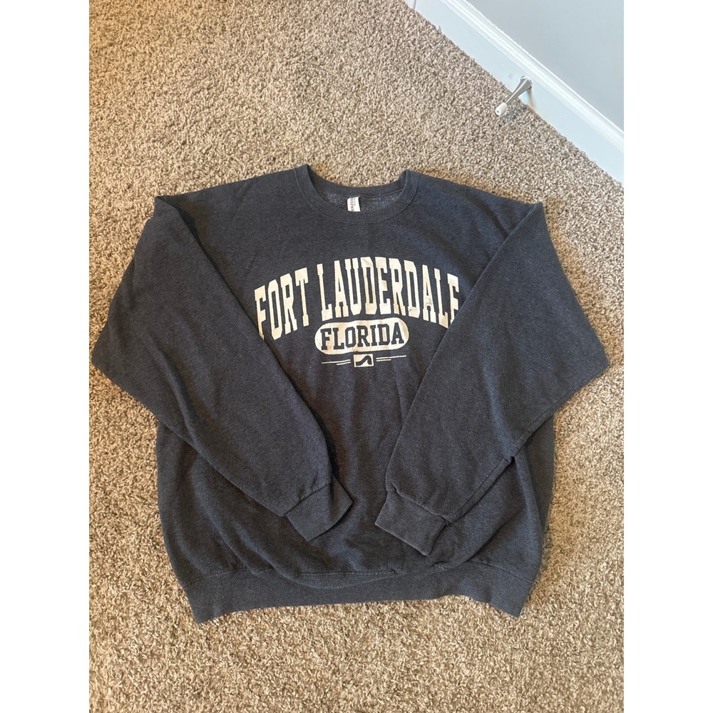 Jerzees Fort Lauderdale Florida Sweatshirt Mens XL Gray NuBlend Crewneck Fleece